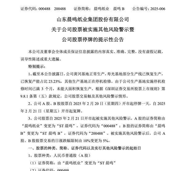 晨鳴紙業停牌“戴帽”，<a href='http://www.shchenwang.com.cn/'>造紙</a>巨頭何去何從？