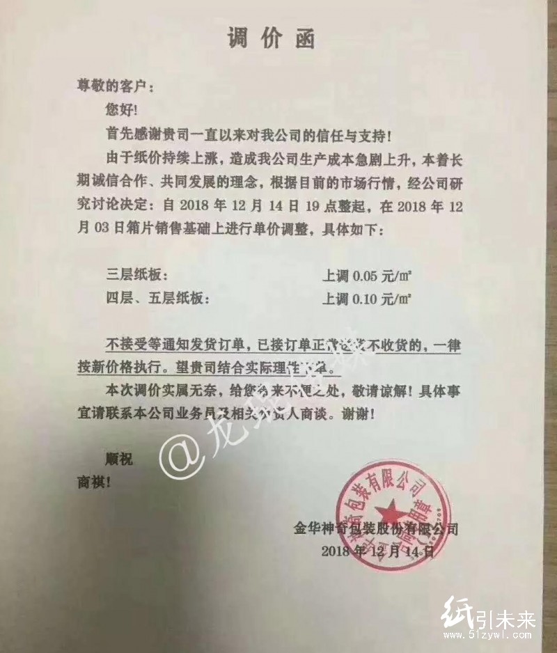12月第二輪漲價蔓延!福建、浙江等地紙廠、紙板廠、紙箱廠紛紛發布漲價函!