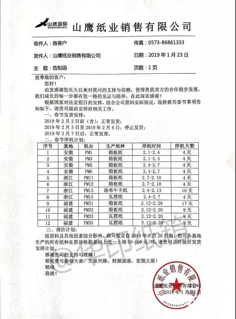 紙業行情:國廢市場陸續恢復,龍頭紙企山鷹國際原紙提價100元/噸